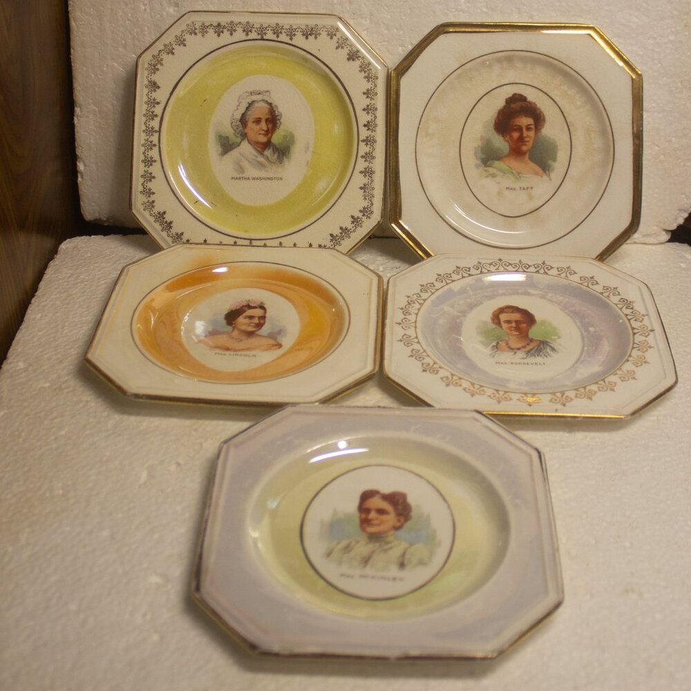 Vintage Lot of 5 Souvenir First Lady Plates From the 1930's